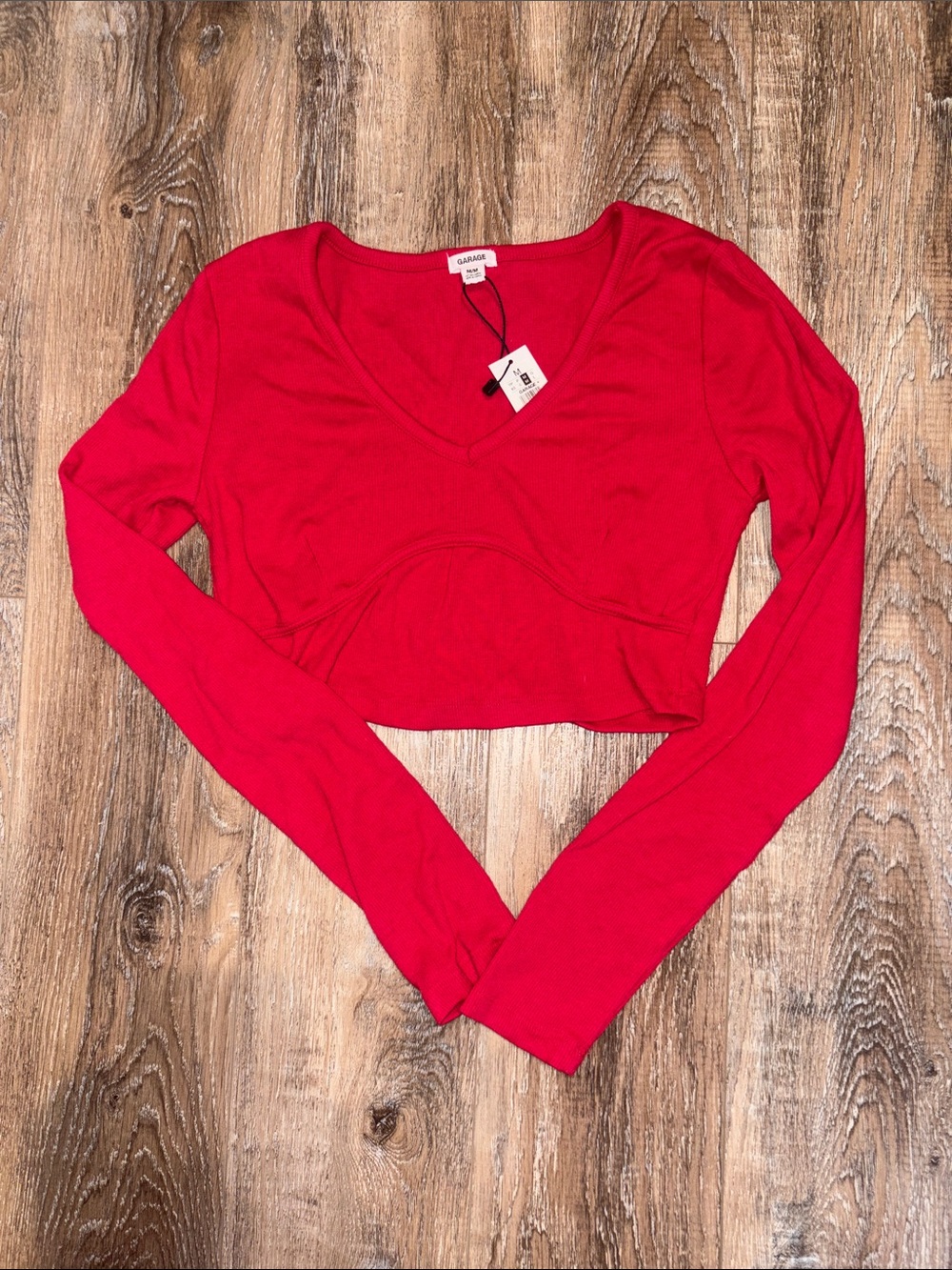Garage Bright Red Long Sleeve V-Neck Crop Top